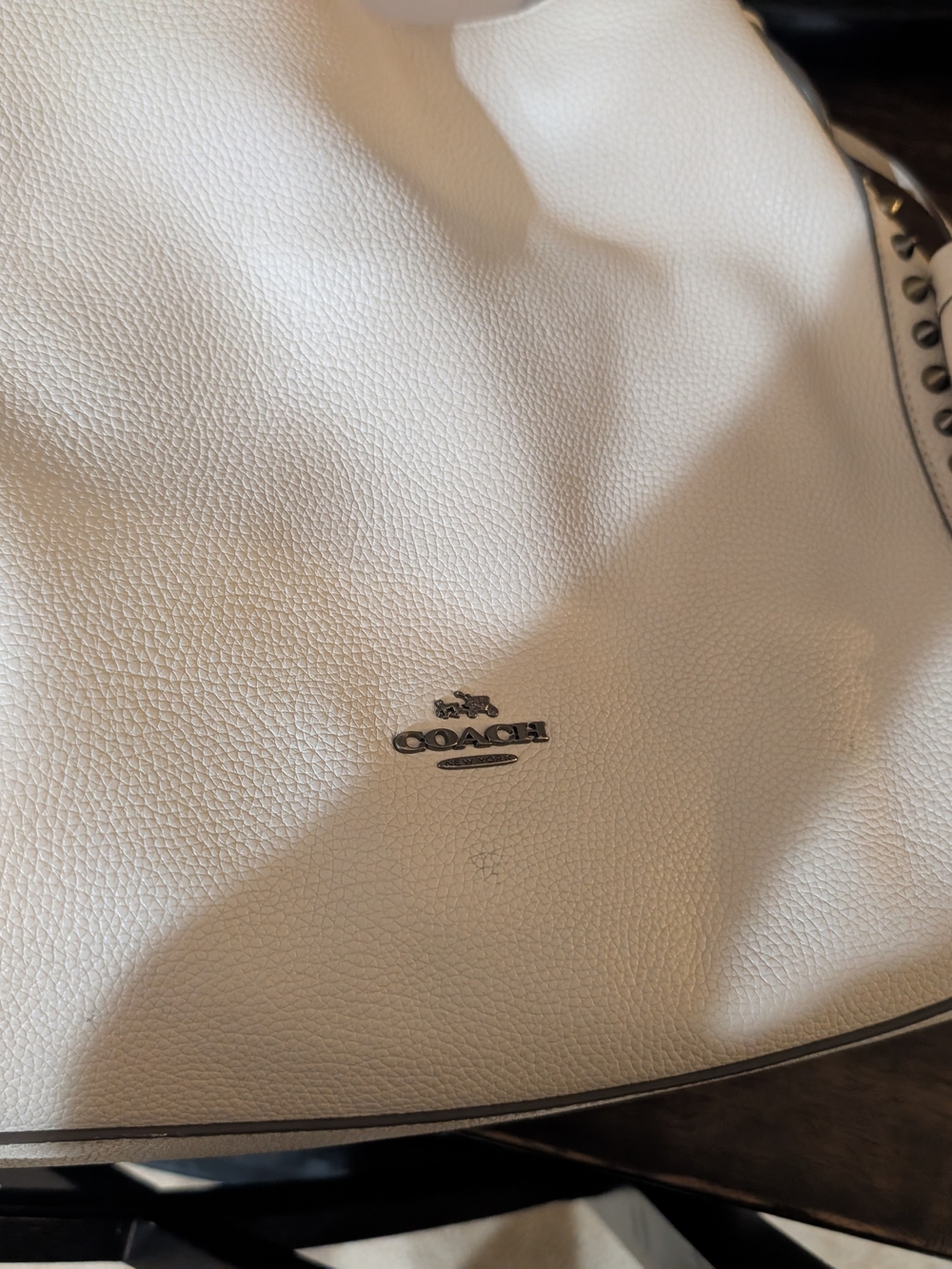 Coach Cream Pebbled Leather Shoulder Hobo with Silver Logo